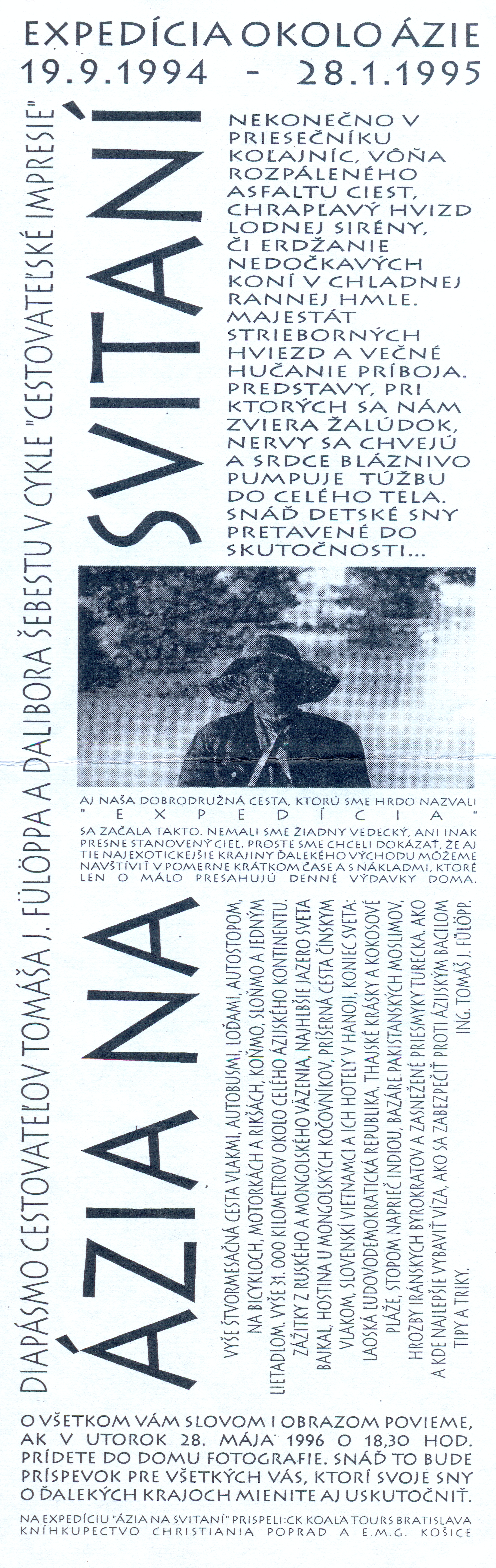 Pozvánka na diapásmo v Dome fotografie dňa 28. mája 1996